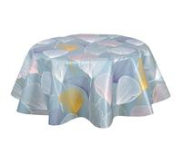 Toilinux.com Nappe Toile Cirée Ronde Imperméable Anti-Taches Ø 150 cm - Motifs Feuilles Géométriques Bleu - Certifiée Oeko-TEX