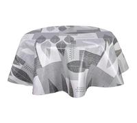 Toilinux.com Nappe Toile Cirée Ronde Imperméable Anti-Taches Ø 150 cm - Motifs Feuilles Géométriques Gris - Certifiée Oeko-TEX