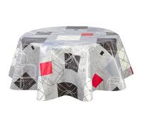 Toilinux.com Nappe Toile Cirée Ronde Imperméable Anti-Taches Ø 150 cm - Motifs Géométriques Gris - Certifiée Oeko-TEX