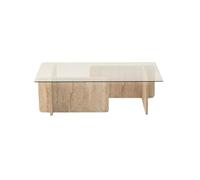 Toilinux - Table basse rectangulaire effet travertin et verre - Beige