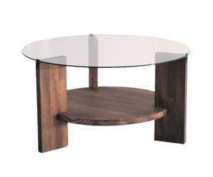 Toilinux.com Table Basse Ronde en Verre et Panneaux de Particules - Diam. 75cm H. 40cm - Marron