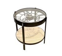 Toilinux.com Table d'appoint en Verre et MDF - Diam.40,5cm - Bois et Noir