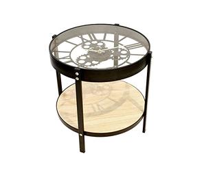 Toilinux.com Table d'appoint en Verre et MDF - Diam.40,5cm - Bois et Noir