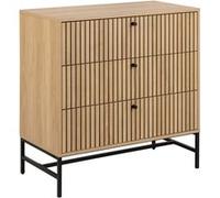 Toilinux - Commode rectangulaire 3 tiroirs effet tasseaux BAÏKAL - Beige - BAÏKAL Beige