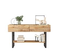 Toilinux - Console 2 niches fermées Soléa en bois - Beige et noir