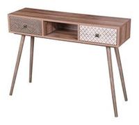 Toilinux - Console Baobab en MDF 2 tiroirs et 1 niche ouverte - L.100 cm x H.75 cm - Marron - Baobab Beige G