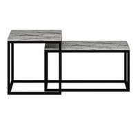 Toilinux - Duo de tables basses encastrables effet marbre - Blanc et noir Blanc