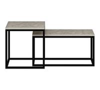 Toilinux - Duo de tables basses encastrables effet travertin - Beige et noir Beige