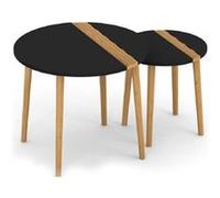 Toilinux - Duo de tables gigogne Relief - Noir et bois Noir G