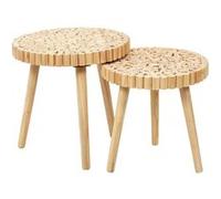 Toilinux - Duo de tables gigognes en MDF effet rondins de bois - Diam 40 cm x H. 40 cm et Diam. 35 cm x H. 35 cm Marron G