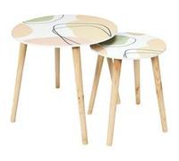 Toilinux - Duo de Tables gigognes Poésie - Beige, Rose, Vert et Blanc - Poésie Vert G