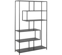 Toilinux - Grande Bibliothèque haute 5 étagères asymétriques en MDF et métal - Noir - Sireine Noir