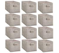 Toilinux - Lot de 12 Boites de rangement en tissu avec poignée - Longueur 31 x Hauteur 15 cm - Beige chiné