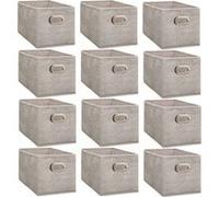 - Lot de 12 Boites de rangement en tissu avec poignée - Longueur 31 x Hauteur 15 cm - Beige chiné