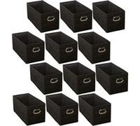 Toilinux - Lot de 12 Boites de rangement en tissu avec poignée - Longueur 31 x Hauteur 15 cm - Noir Noir G