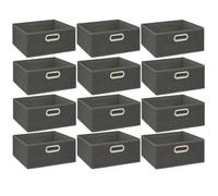 Toilinux - Lot de 12 Boites de rangement en tissu l.31 x h. 15 cm - Gris foncé chiné Gris foncé G
