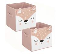 Atmosphera Boîtes de rangement Biche en velours - Lot de 2 - 29x29x29 cm - Rose