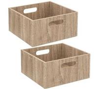 Toilinux - Lot de 2 Boîtes de rangement carrée en MDF - L. 31 x H. 15 cm - Beige, effet bois Beige G