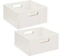 Toilinux - Lot de 2 Boîtes de rangement carrée en MDF - L. 31 x H. 15 cm - Blanc Blanc