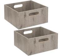 Toilinux - Lot de 2 Boîtes de rangement carrée en MDF - L. 31 x H. 15 cm - Gris, effet bois Gris G