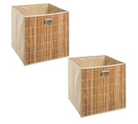 Toilinux - Lot de 2 boîtes de rangement cube en bambou et tissu MIX'N MODUL - L.31 x l.31 x H.31 cm - Beige