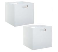 Toilinux - Lot de 2 Boîtes de rangement effet bois en MDF Mix n' modul - L. 31 x l. 31 cm - Blanc