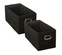 Toilinux - Lot de 2 Boites de rangement en tissu avec poignée - Longueur 31 x Hauteur 15 cm - Noir