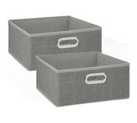 Toilinux - Lot de 2 Boites de rangement en tissu l.31 x h. 15 cm - Gris clair chiné