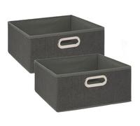 Toilinux - Lot de 2 Boites de rangement en tissu l.31 x h. 15 cm - Gris foncé chiné