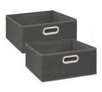 Toilinux - Lot de 2 Boites de rangement en tissu l.31 x h. 15 cm - Gris foncé chiné