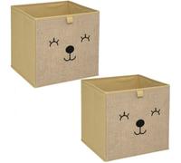 Toilinux - Lot de 2 Boîtes de rangement enfant effet jute Animal - L. 29 x l. 29 cm - Marron