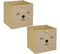 Toilinux - Lot de 2 Boîtes de rangement enfant effet jute Animal - L. 29 x l. 29 cm - Marron - Animal Marron G