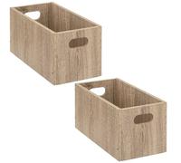 - Lot de 2 Boîtes de rangement rectangulaire en MDF - L. 31 x H. 15 cm - Beige effet bois