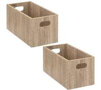 Toilinux Boîtes de rangement rectangulaires en MDF – Lot de 2, L. 31 x H. 15 cm, Beige effet bois