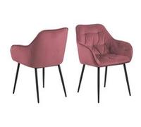 Toilinux - Lot de 2 Chaises de salle à manger avec accoudoirs effet velours - Rose et Noir - Florie rose G