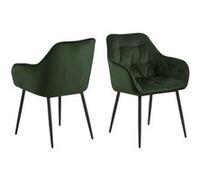 - Lot de 2 Chaises de salle à manger avec accoudoirs effet velours - Vert sapin et Noir - Florie