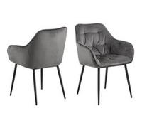 Toilinux - Lot de 2 Chaises de salle à manger avec accoudoisr effet velours - Gris et Noir - Florie gris G