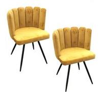 Toilinux - Lot de 2 Chaises design effet velours Ariel - Jaune