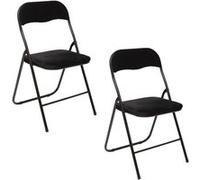 Toilinux - Lot de 2 chaises pliantes carrée velours - Noir G