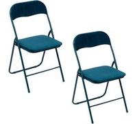 - Lot de 2 chaises pliantes effet velours - Bleu carnard