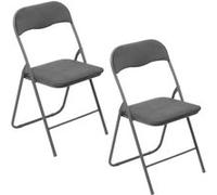 Toilinux - Lot de 2 chaises pliantes effet velours - Gris foncé Gris foncé G