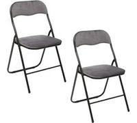 Toilinux - Lot de 2 chaises pliantes effet velours - Gris Gris G