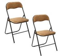 Toilinux - Lot de 2 chaises pliantes effet velours - Ocre doré Doré G
