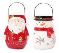 Toilinux - Lot de 2 Décoration de Noël lanterne Xmas - Père Noêl et Bonhomme de Neige - Xmas Rouge