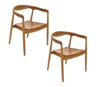 Toilinux - Lot de 2 fauteuils à dîner en teck naturel MIYAKO - Marron