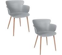 Toilinux - Lot de 2 fauteuils coque Lorens en polypropylène et métal - Gris et Marron - Lorens G