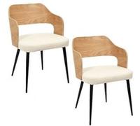 Toilinux - Lot de 2 Fauteuils de table assise bouclette Loki en contreplaqué et polyester - Beige et Blanc - Loki Beige