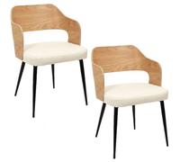 Toilinux - Lot de 2 Fauteuils de table assise bouclette Loki en contreplaqué et polyester - Beige et Blanc - Loki Beige