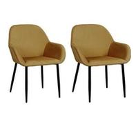 Toilinux - Lot de 2 Fauteuils de table Giulia effet velours - Jaune moutarde - Giulia Jaune