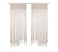Toilinux - Lot de 2 Rideaux à fil détails macramé Rituality - L. 90 x H. 200 cm - Beige